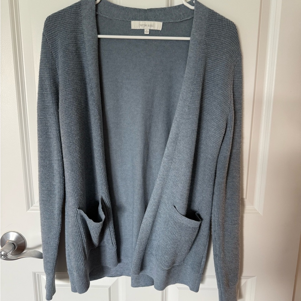 Verve Ami Gray Cardigan Sweater Open-Front Design